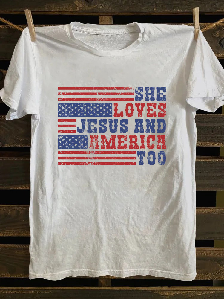 She Loves Jesus And America Too 4th of July T-shirt