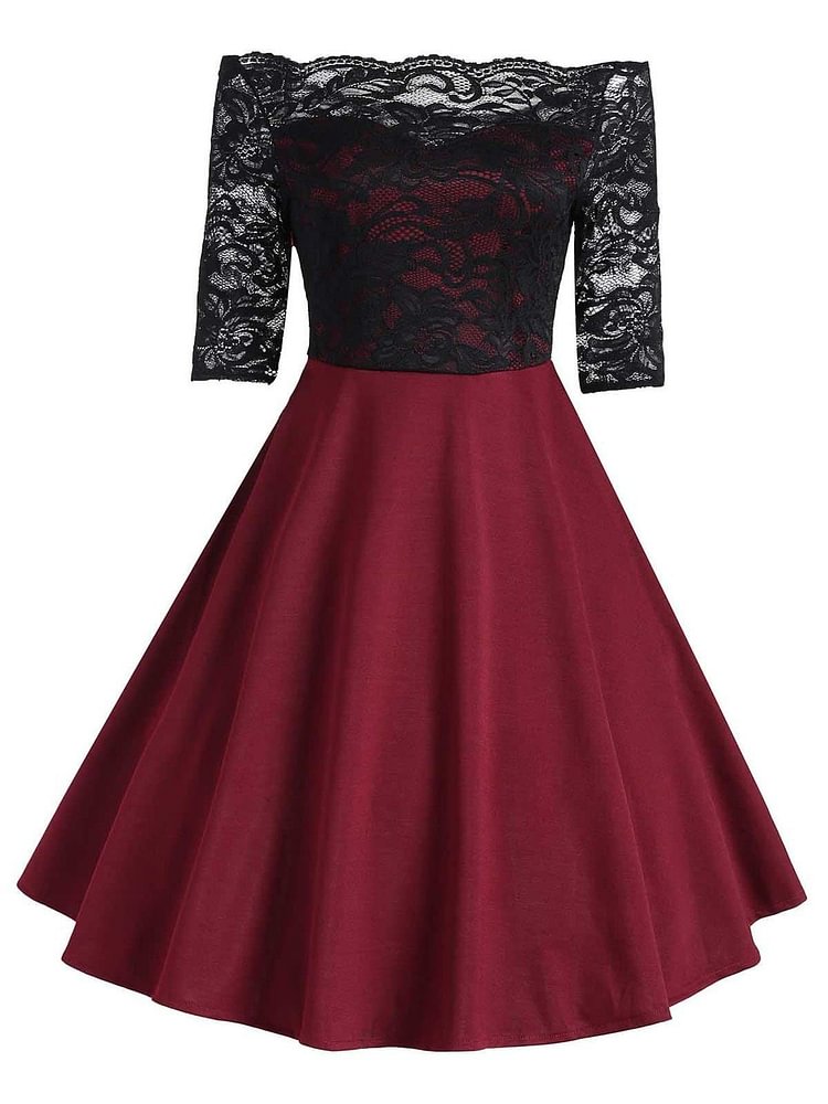 1950s Floral Lace Off Shoulder Dress SP15162