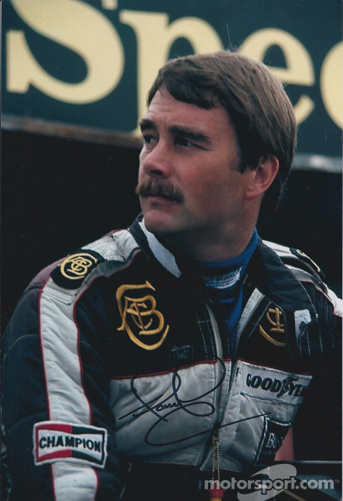 Nigel MANSELL SIGNED Portrait Shot RED 5 12x8 Photo Poster painting Autograph AFTAL COA Genuine