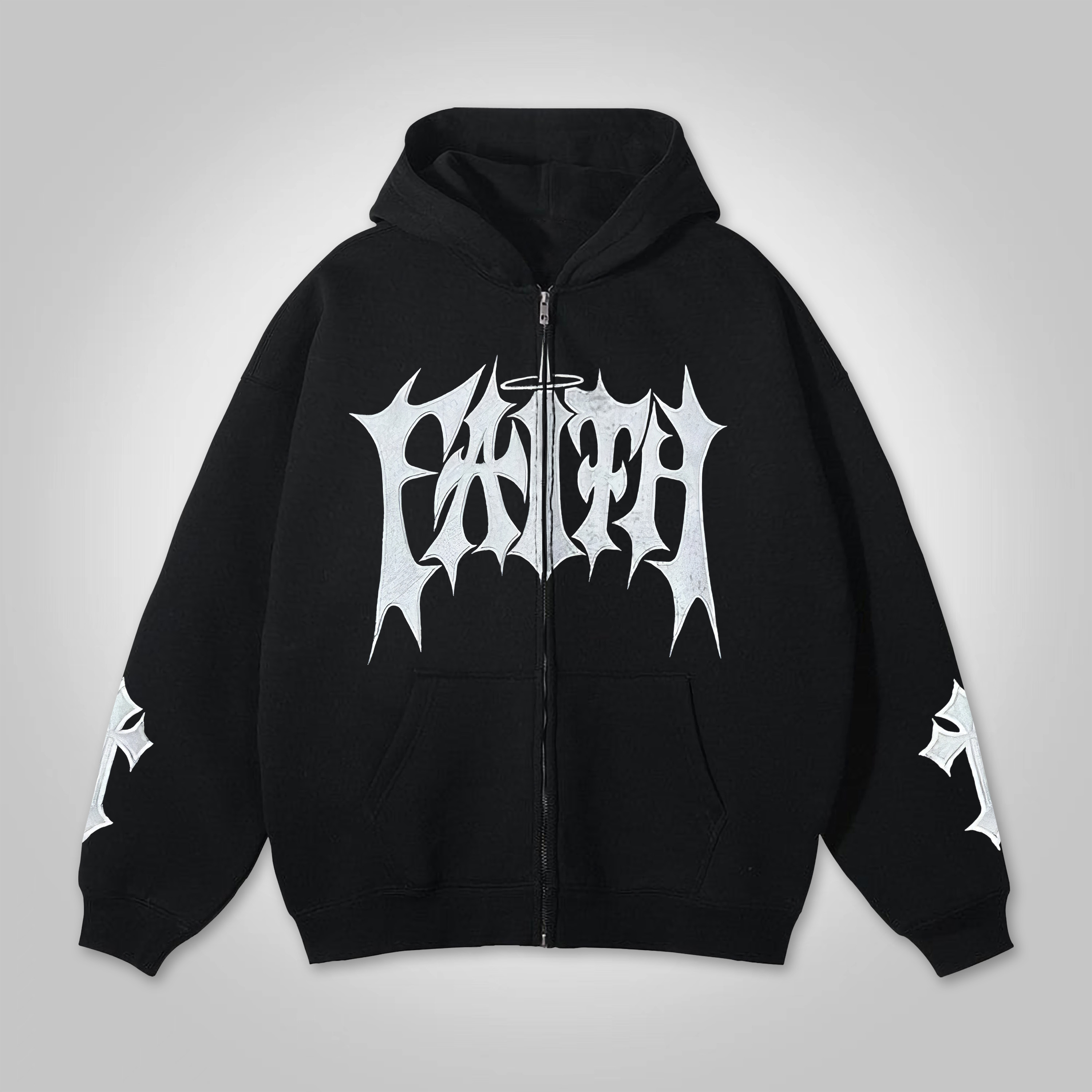 Faith Cross Print Full Zip-Up Hoodie - SOPULA