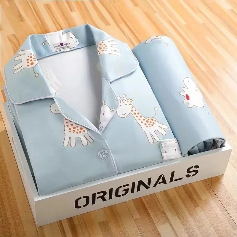 Women Pajamas Set Homewear Viscose Pijama Lingerie for Female V-Neck Long Pyjamas Sleeves Trousers Suit Sleepwear Sets Fashion