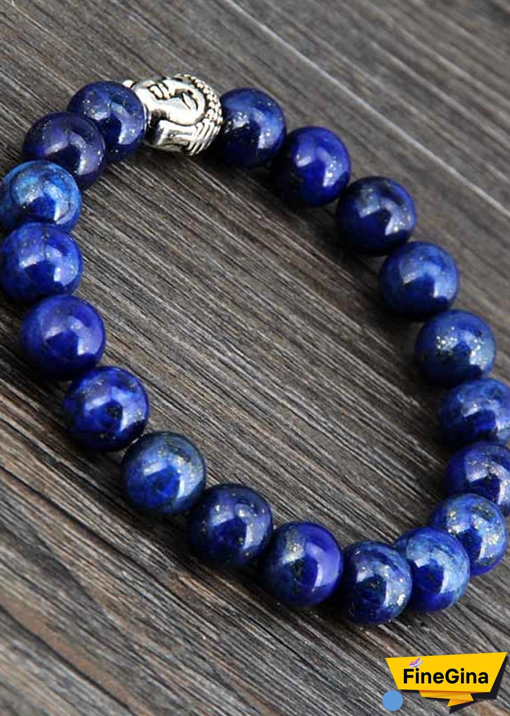 Boho Bracelet, Stretchy Bracelet, 8MM Blue Lapis Luzuli Antique Buddha
