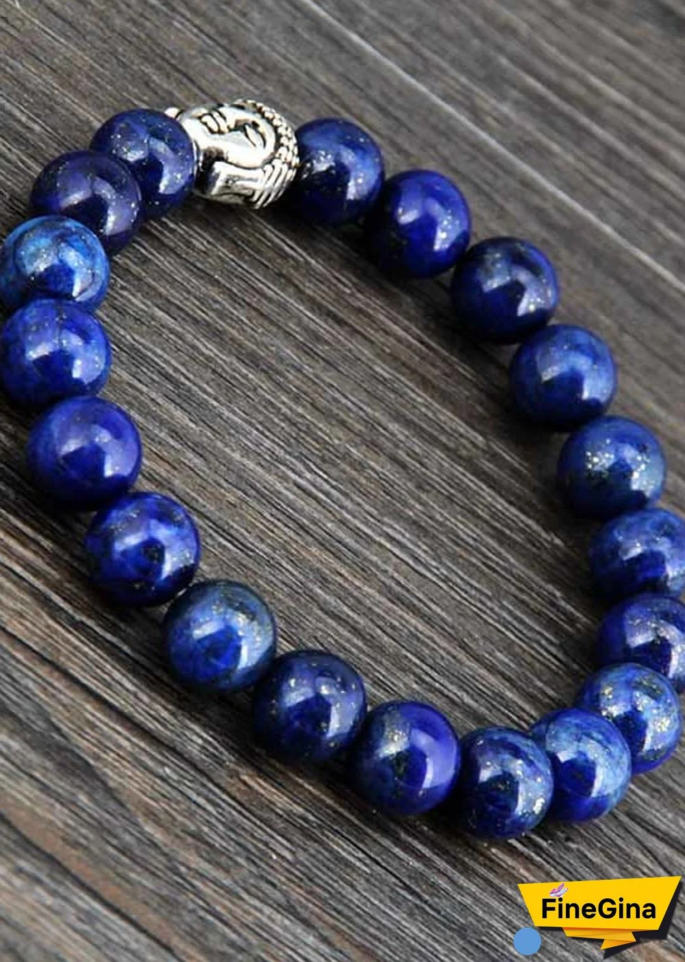 Boho Bracelet, Stretchy Bracelet, 8MM Blue Lapis Luzuli Antique Buddha