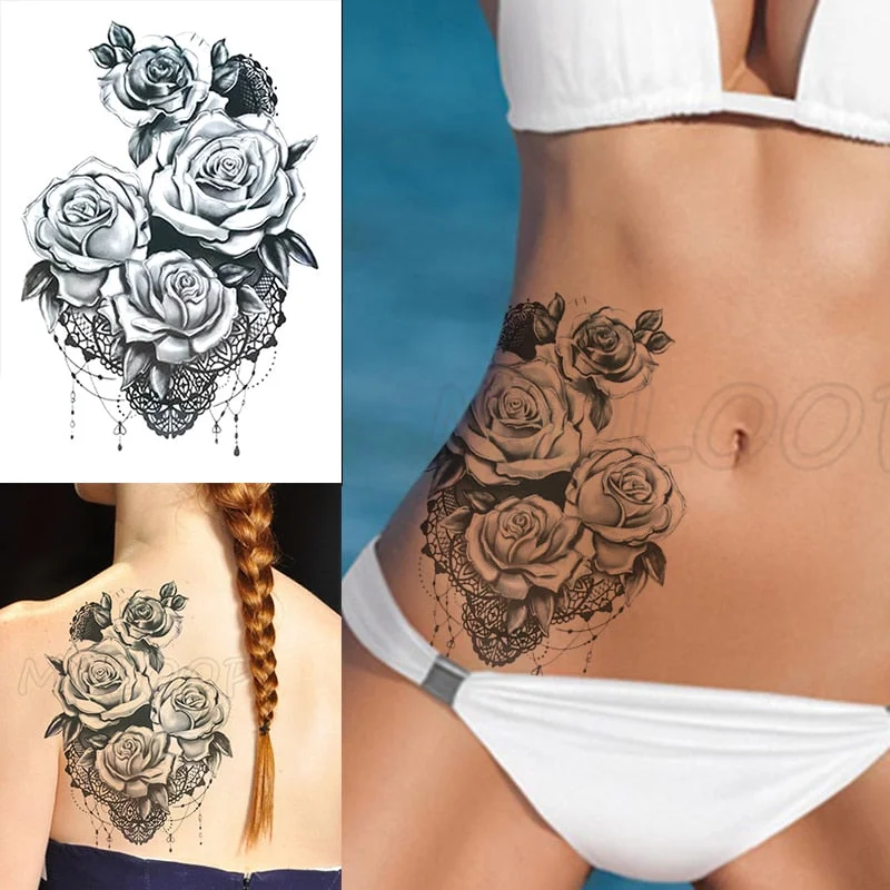 Temporary Tattoo Stickers Rose Sapphire Red Flower Fake Tatto Waterproof Tatoo Back Leg Arm Belly Big Size for Women Men Girl