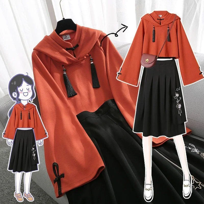 Fashioned Hoodie With Skirt Suit SP15246