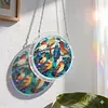 (18.5cm)DIY Acrylic Jigsaw Puzzle Window Hanging with Hanging Chain DIY Stained Glass Decoration Round Window Puzzle Decor for DIY Craft Project (Birds)