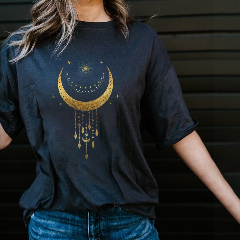   Sun Moon Print Women's Cozy Loose T-shirt - Neojana