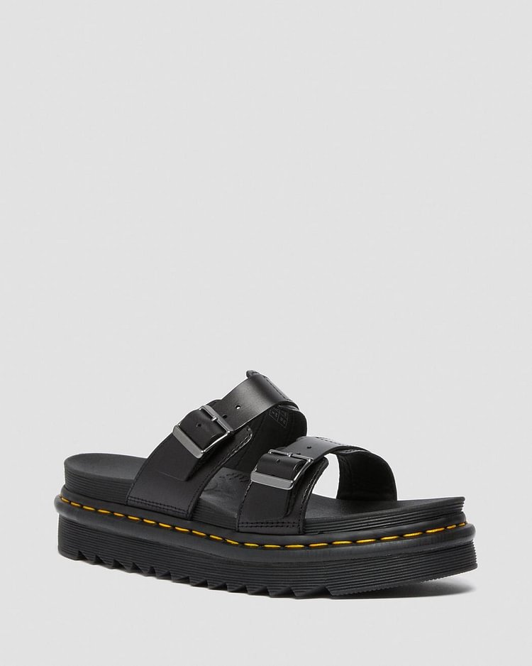 MYLES BRANDO LEATHER BUCKLE SLIDE SANDALS