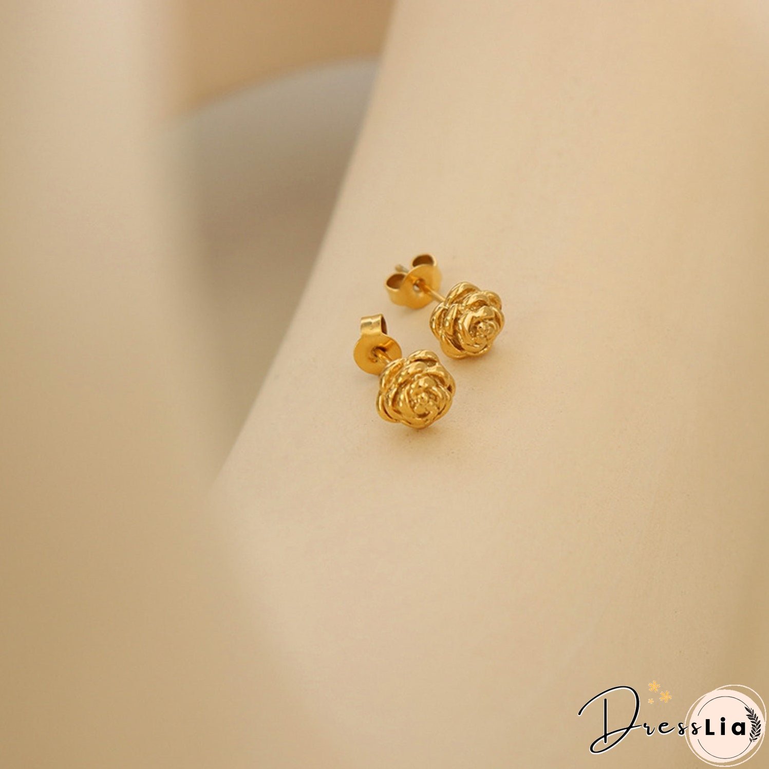 Titanium Steel Rose Stud Earrings