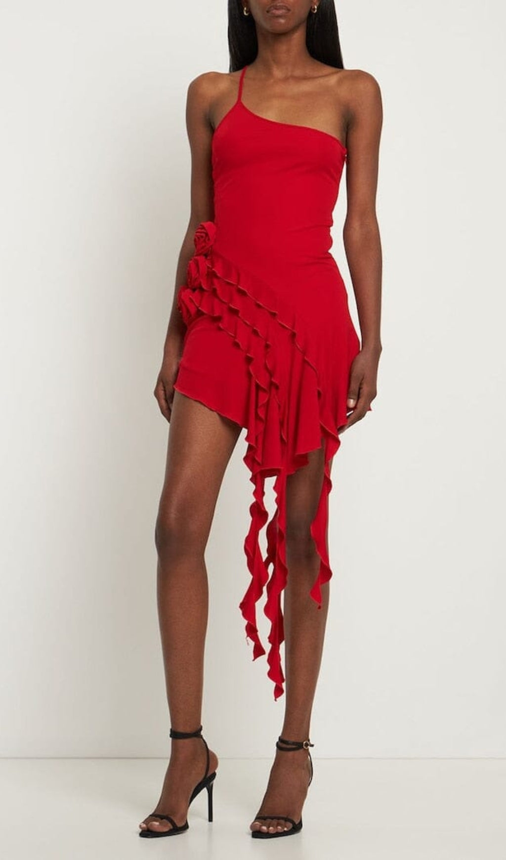Rose-Detail Ruffled Mini Dress In Red Miss Lee Label