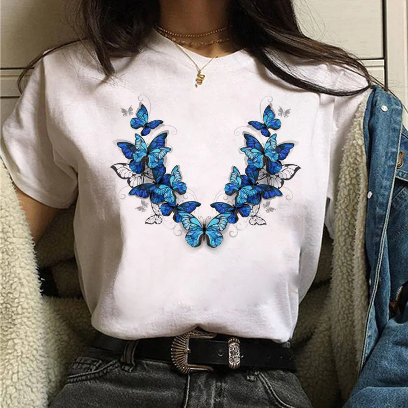 Women Red and Black Butterfly Fashion T Shirt Girl Harajuku Korean Style Graphic Tops Valentine's Day Female T-shirt,Drop Ship