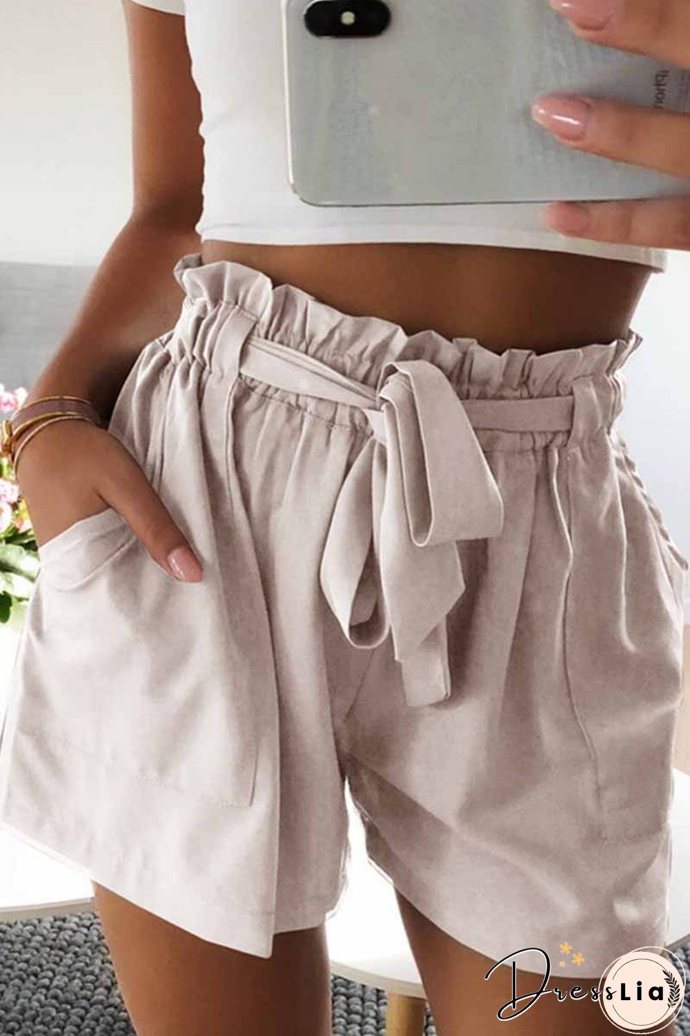 Casual Elastic Wide Leg Strap High Waist Shorts