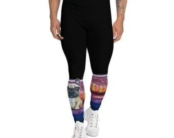 pornhint Pornhint Black Leggings for Men w/ Dog Meggings, Printed Leggings, Workout Leggings, Mens Loungewear, Festival Leggings, Joggers for Men, Burning Man