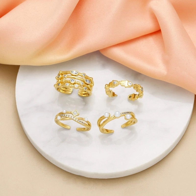 Copper 18K Gold Plated Plating Inlay Irregular Pearl Zircon Open Rings