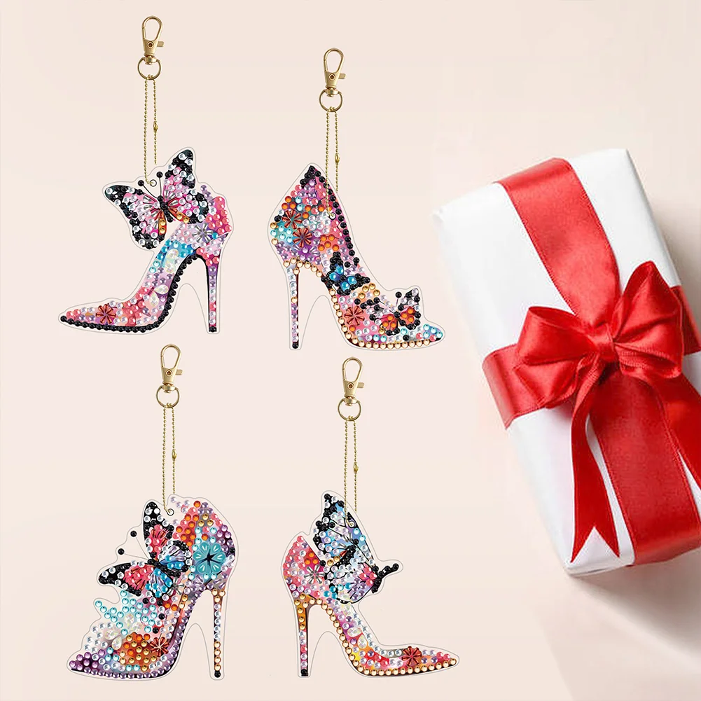 6pcs DIY Butterfly High Heels Full Drill Diamonds Pendants Double Sided Gift for Kids