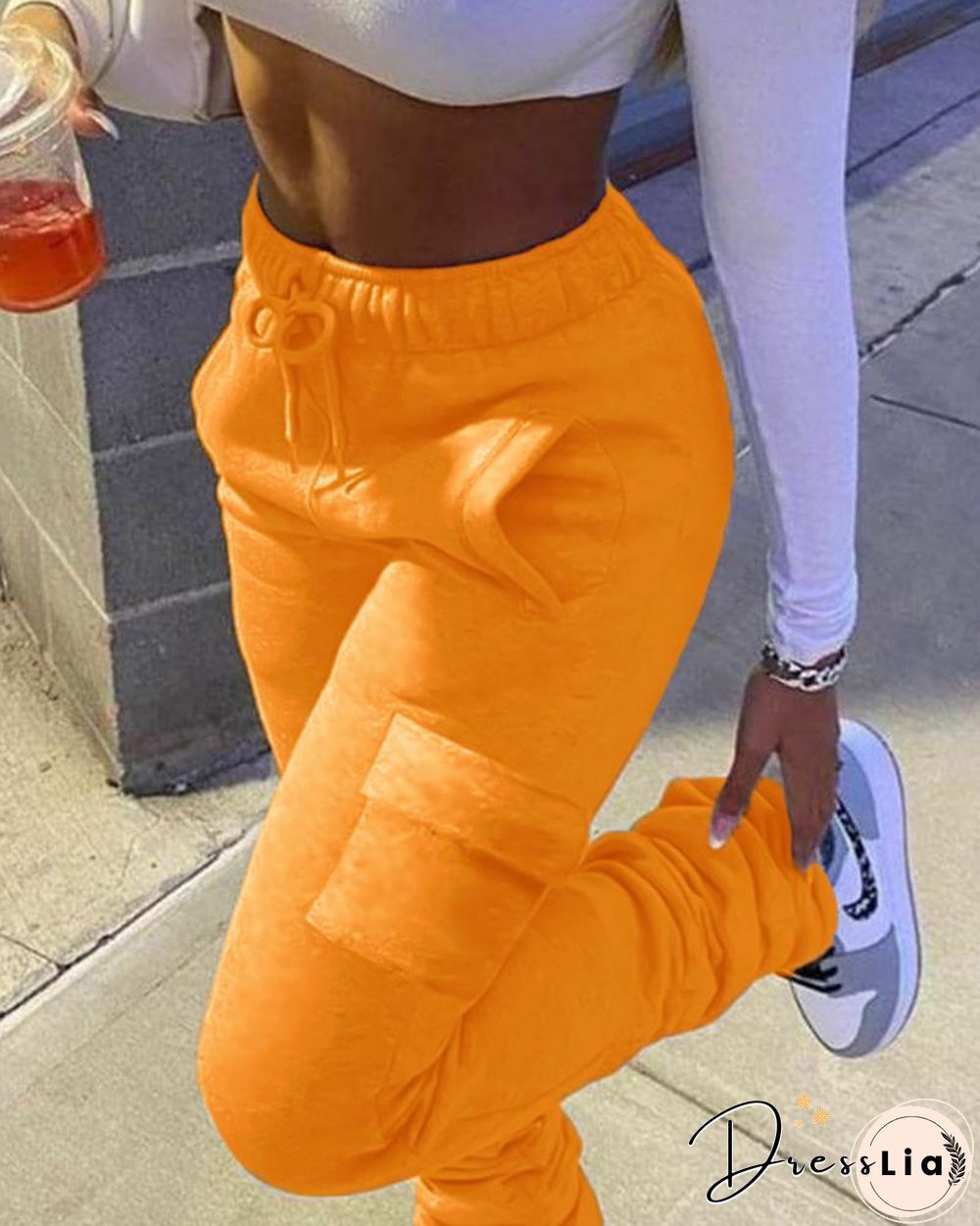 Pocket Design Drawstring Fold Sweatpants P14084
