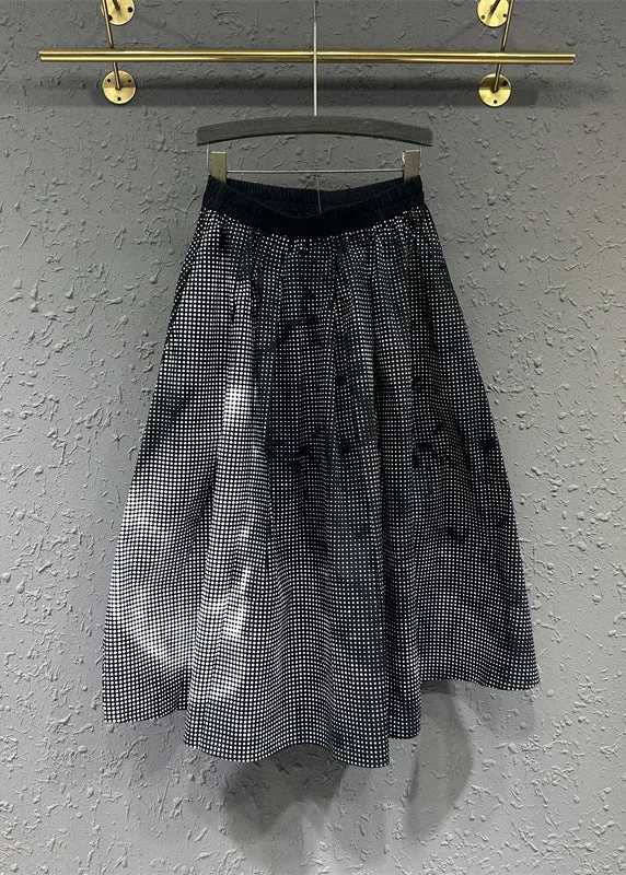 Casual Colorblock Wrinkled Pockets Patchwork Cotton A Line Skirts Fall