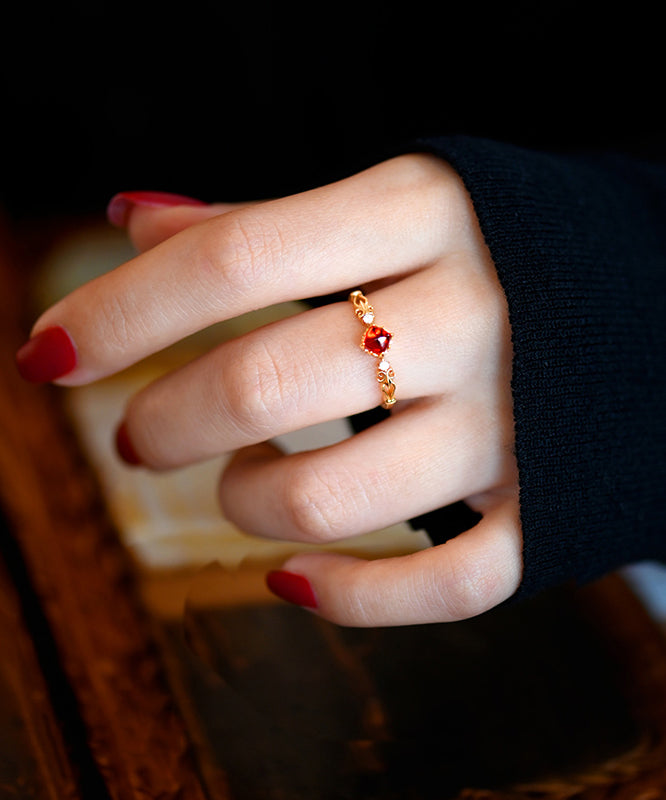 Red G Rings Handmade Red Garnet Zircon 14K Gold Rings