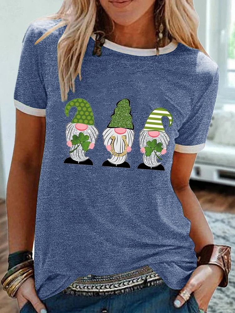 Bestdealfriday St Patricks Day Gnome Casual Cotton Blend Crew Neck Shift Short Sleeve Woman's T-Shirts Tops