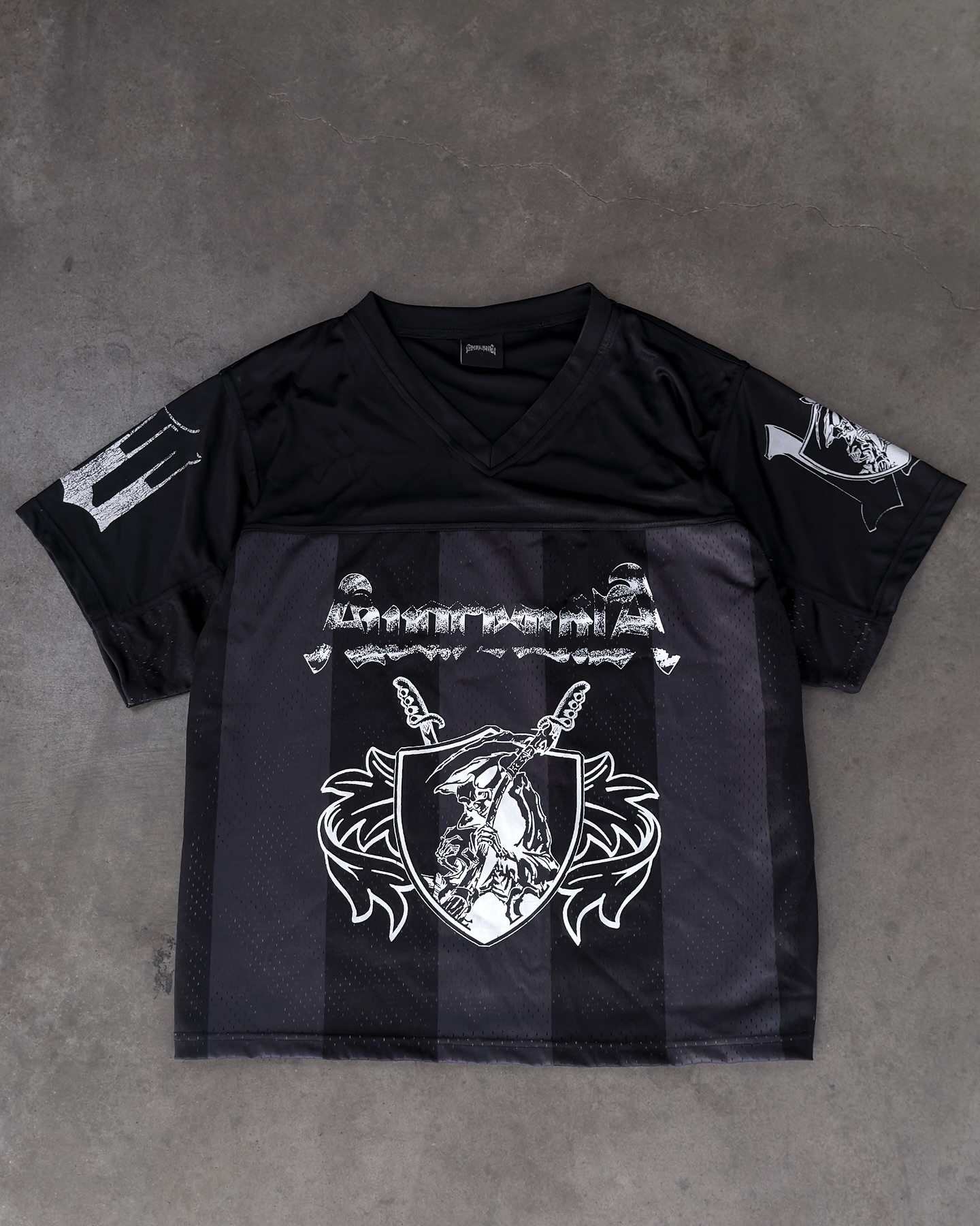 Death Metal Script Striped Mesh Football Jersey