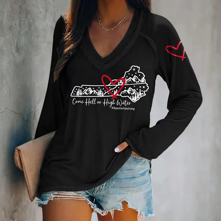 Retro North Carolina Strong Come Hell Or High Water Hurricane Helen Disaster Relief Print Casual Long Sleeve T-Shirt