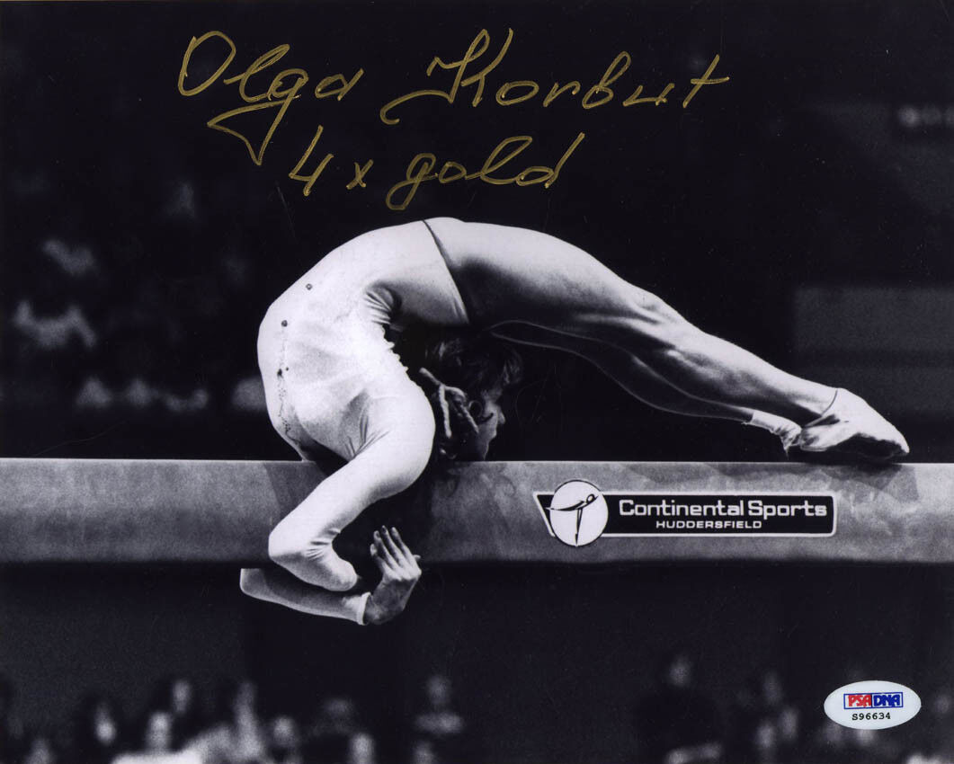 Olga Korbut SIGNED 8x10 Photo Poster painting + 4 x Gold Olympic Gymnastics PSA/DNA AUTOGRAPHED