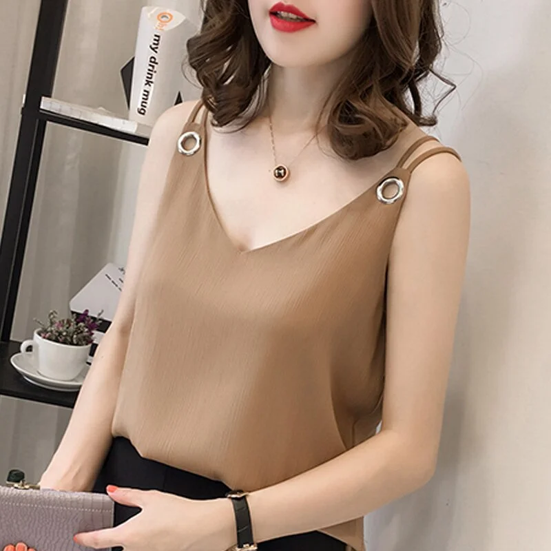 Women's Tops Chiffon Blouse Shirt Fashion Womens Tops And Blouses 2023  Sleeveless Summer Tops Blusas Femininas A673
