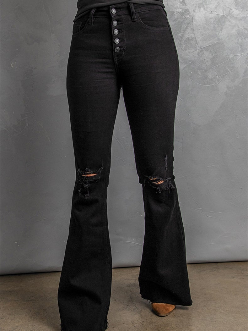 Button Bell Bottom Jeans