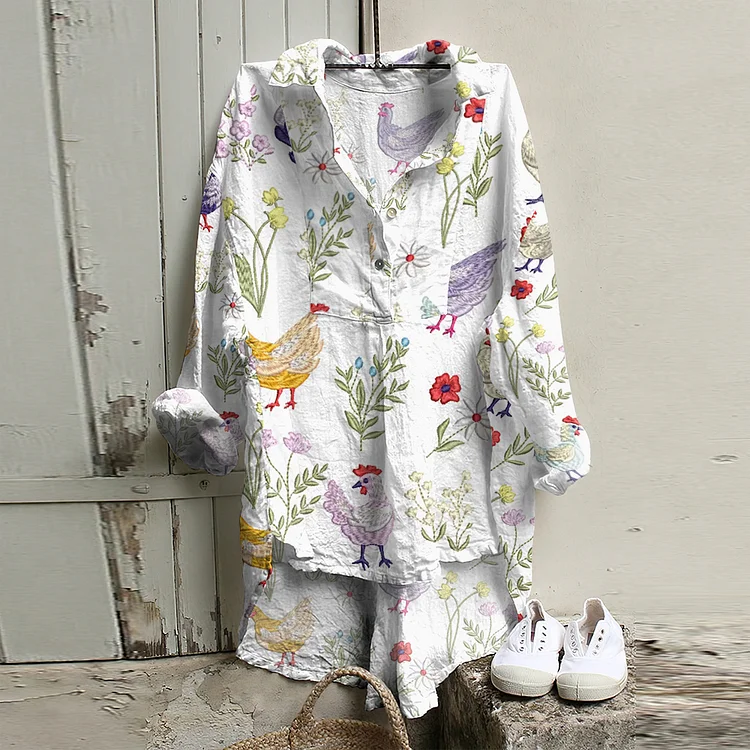 Comstylish Casual Floral Chicken Linen Short Front And Long Back Blouse