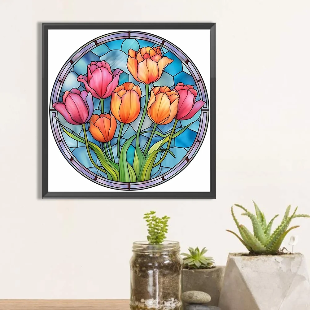 Diamond Painting - Full Round Drill - Stained Glass Flower(30*30cm)