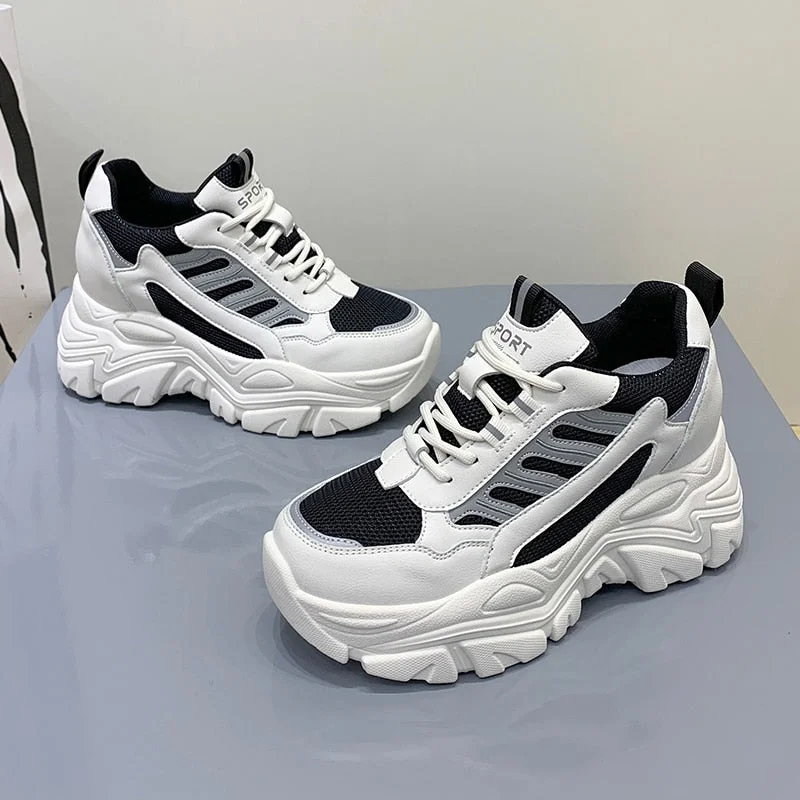 Spring Autumn Chunky Sneakers For Women 2022 Fashion Platform Vulcanized Shoes Woman Black Beige Thick Bottom Trainers