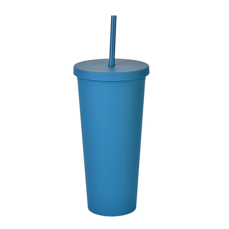 Double-layer Plastic Straw Cup With Lid 24oz Large-capacity Plastic Frosted Ready-to-hand Water Cup