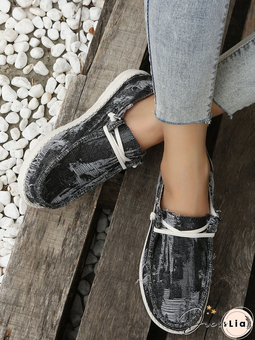 Women Casual Plain All Season Vacation Flat Heel Denim Fabric Lace-Up Lace Up Shoes Flats