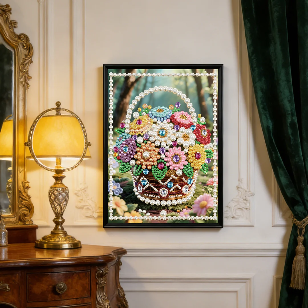 Brown Flower Basket DIY Partial Diamond Pearl Painting Art Kits 30x40cm Special Shape Pearl Gem Paintings Picture Arts Craft for Home Wall Decor