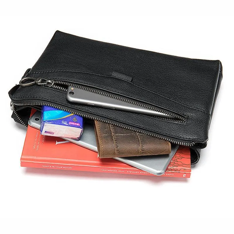 Business Soft Plain Durable Zipper Clutch Bags For Men
