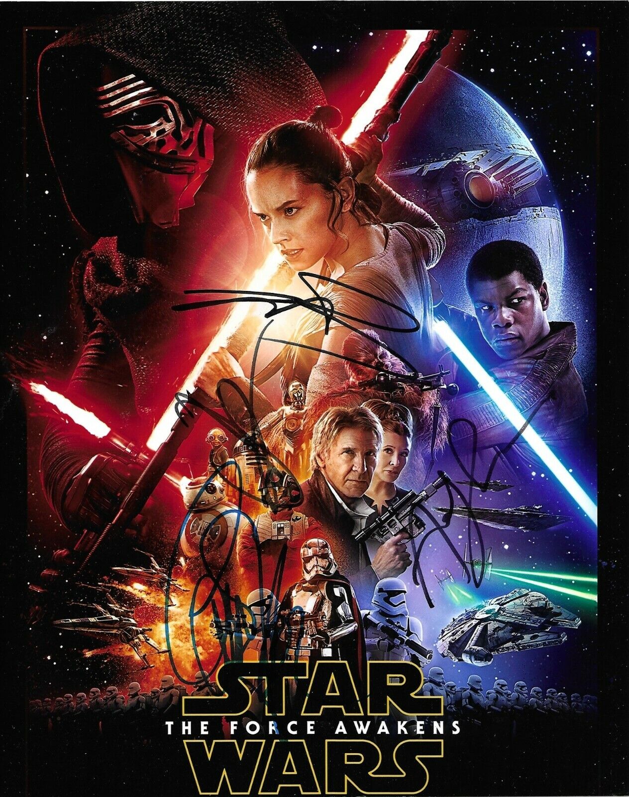 Star Wars: The Force Awakens Multi-Signed 10x8 Photo Poster painting AFTAL *SIGNED BY 4*