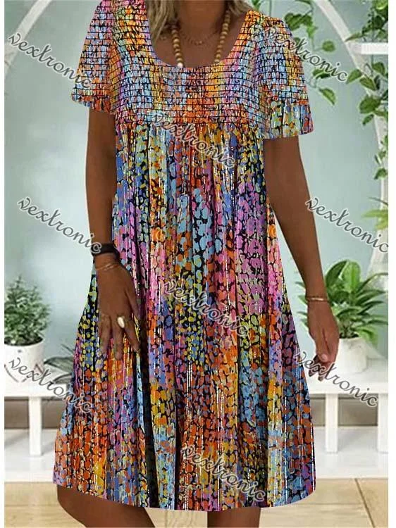 Women Colorful Sleeveless U-neck Printed Midi Dress