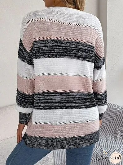 Openwork Striped Open Front Cardigan