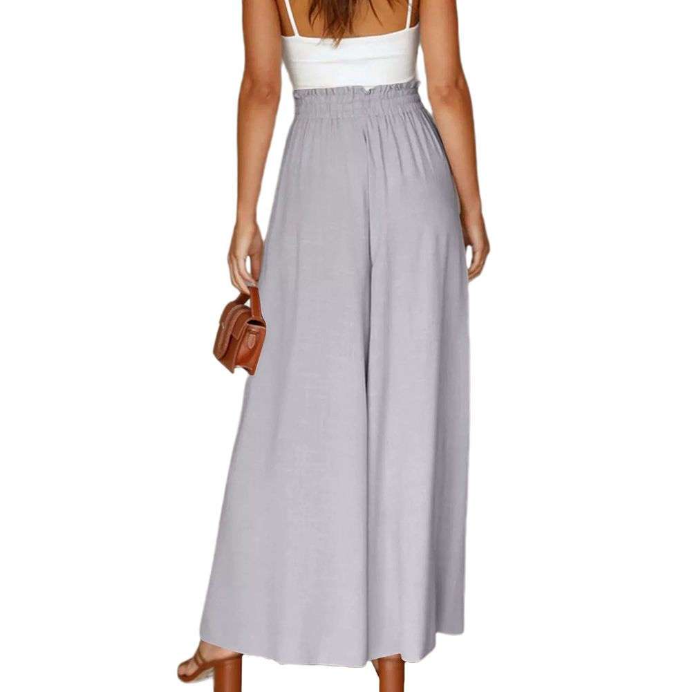 Light Gray Elastic Waistband Wide Leg Long Culottes