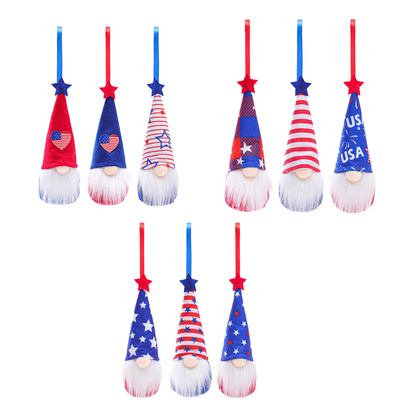 

Independence Day Gnome Doll, 4th of July Plush Hanging Ornaments Set of 3, Love pendant triple, 501 Original