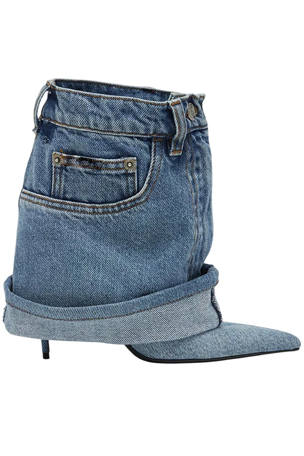 Washed Denim Short High Heels