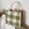 Classic Plaid Linen Daily Lunch Shopping Gift Bag