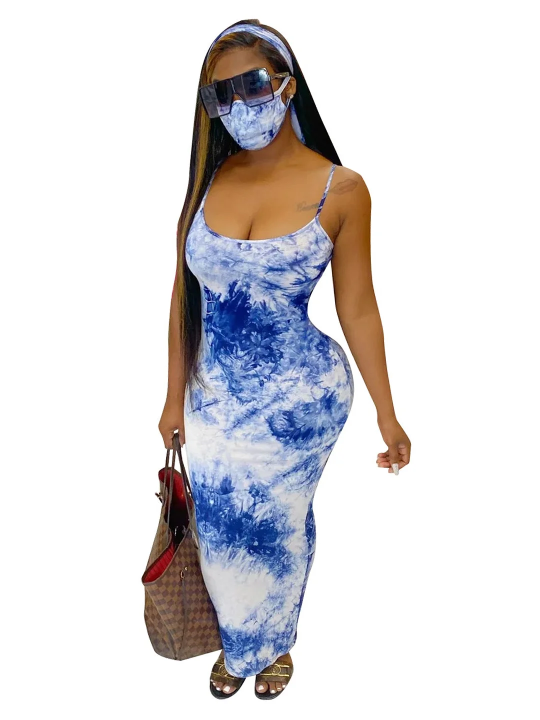 New Stylish Sexy Printed Sling Dress with Mask Headscarf