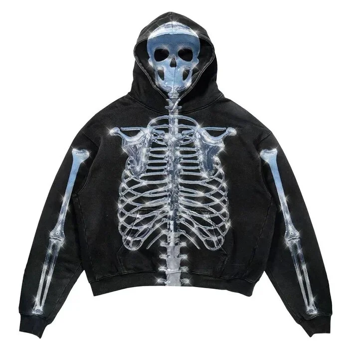 Toloer Toloer New European and American Men Casual Sweater Street Fashion Brand YK2 Skull 3D Digital Print Couple Hooded Sweater 1127-0-Outfit Ideas