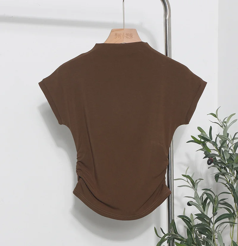 Uveng Real Shoot Half-High Collar Hottie Folded Slimmed Short T-Shirt Jacket Woman 87530