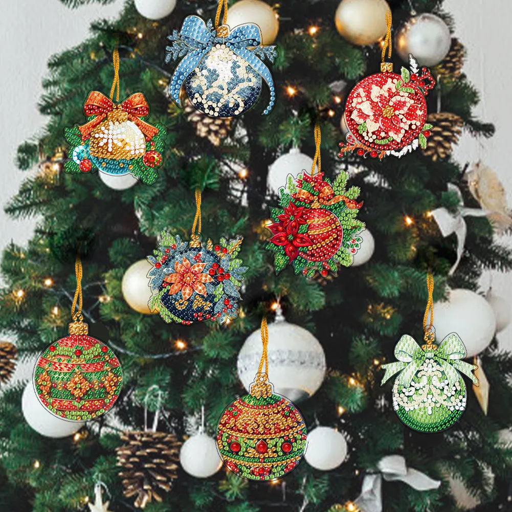 5D DIY 8Pcs Christmas Bells Diamond Painting Christmas Tree Pendant for Xmas Tree 