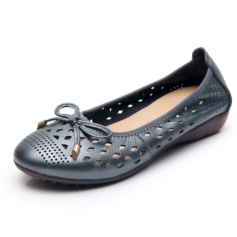 Women's Genuine Leather Hollow Bowknot Flats Shoes | ARKGET
