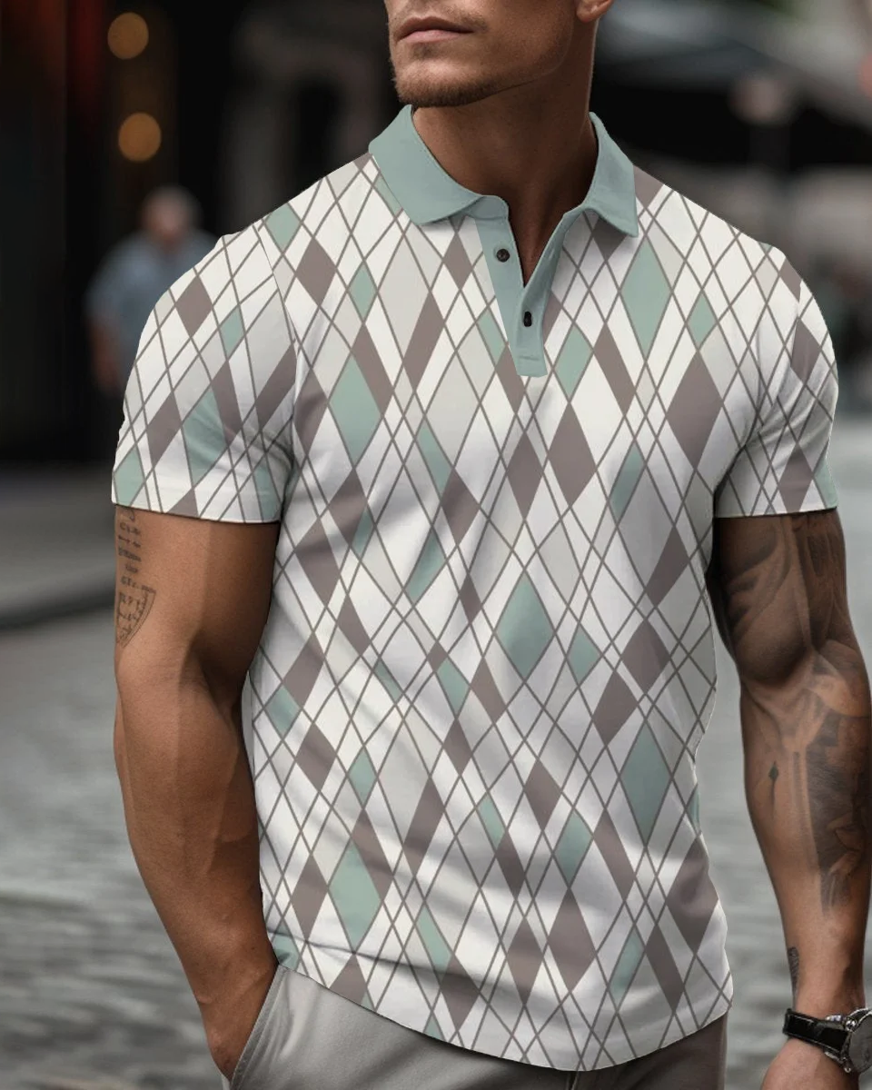 Men's Casual Color Block Short Sleeve Polo Shirt 030