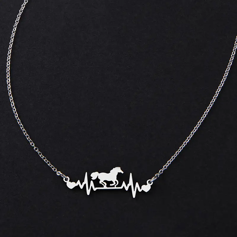 new horse heart beat electrocardiogram necklace lady stainless steel personality simple street shot accessories details 5