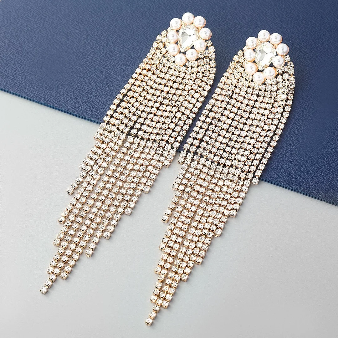 Bead and rhinestone women flower shape earings-zachics